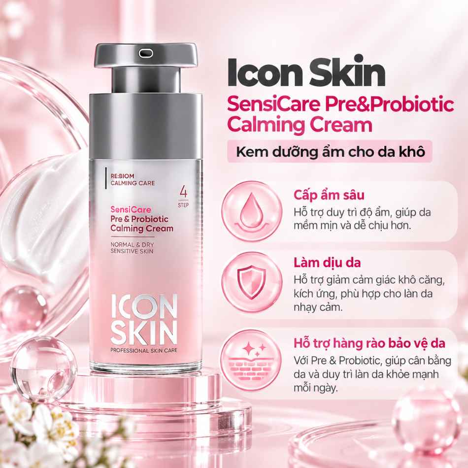 Kem dưỡng ẩm cho da khô Icon Skin SensiCare Pre&Probiotic Calming Cream