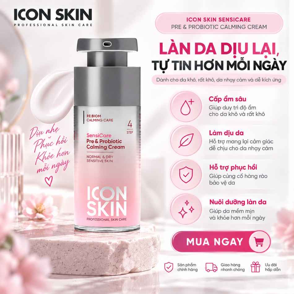 Kem dưỡng ẩm cho da khô Icon Skin SensiCare Pre&Probiotic Calming Cream
