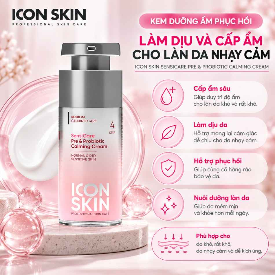 Kem dưỡng ẩm cho da khô Icon Skin SensiCare Pre&Probiotic Calming Cream