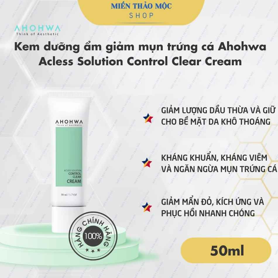 Kem dưỡng ẩm giảm mụn trứng cá Ahohwa Acless Solution Control Clear Cream
