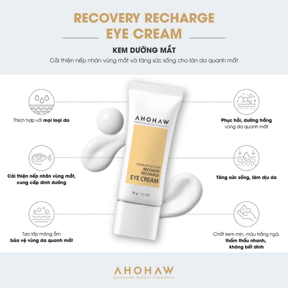 Kem dưỡng cân bằng ẩm cải thiện nếp nhăn vùng quanh mắt Ahohwa Premium Solution Recovery Recharge Eye Cream