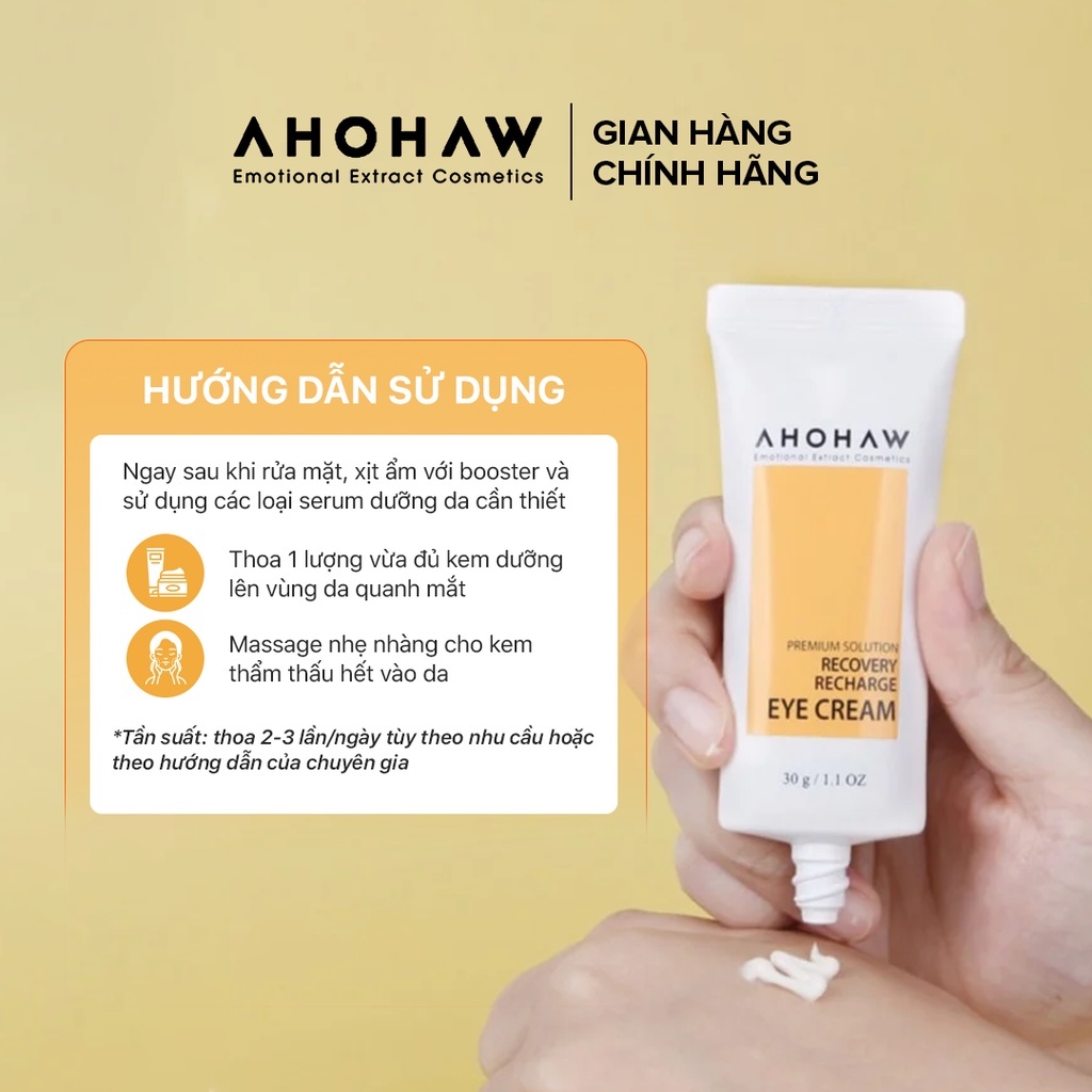 Kem dưỡng cân bằng ẩm cải thiện nếp nhăn vùng quanh mắt Ahohwa Premium Solution Recovery Recharge Eye Cream
