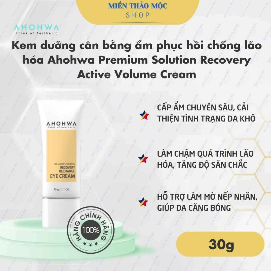 Kem dưỡng cân bằng ẩm phục hồi chống lão hóa Ahohwa Premium Solution Recovery Active Volume Cream