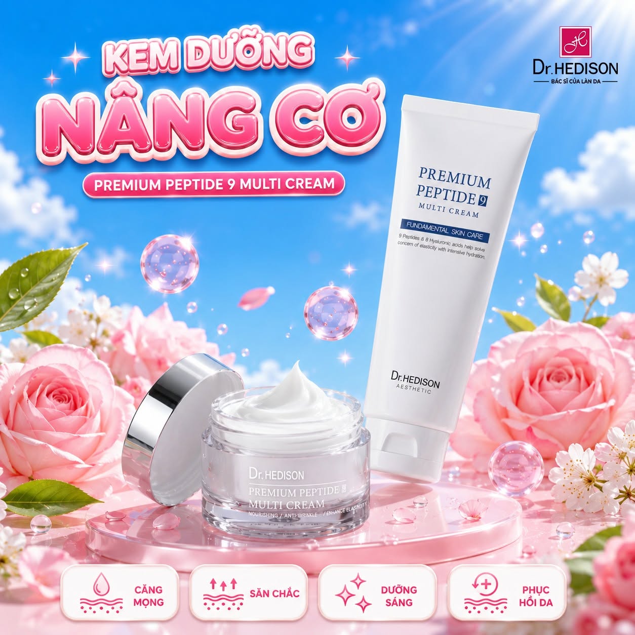 Kem dưỡng cao cấp chăm sóc da lão hóa, tăng đàn hồi Dr.HEDISON Premium Peptide 9+ Multi Cream