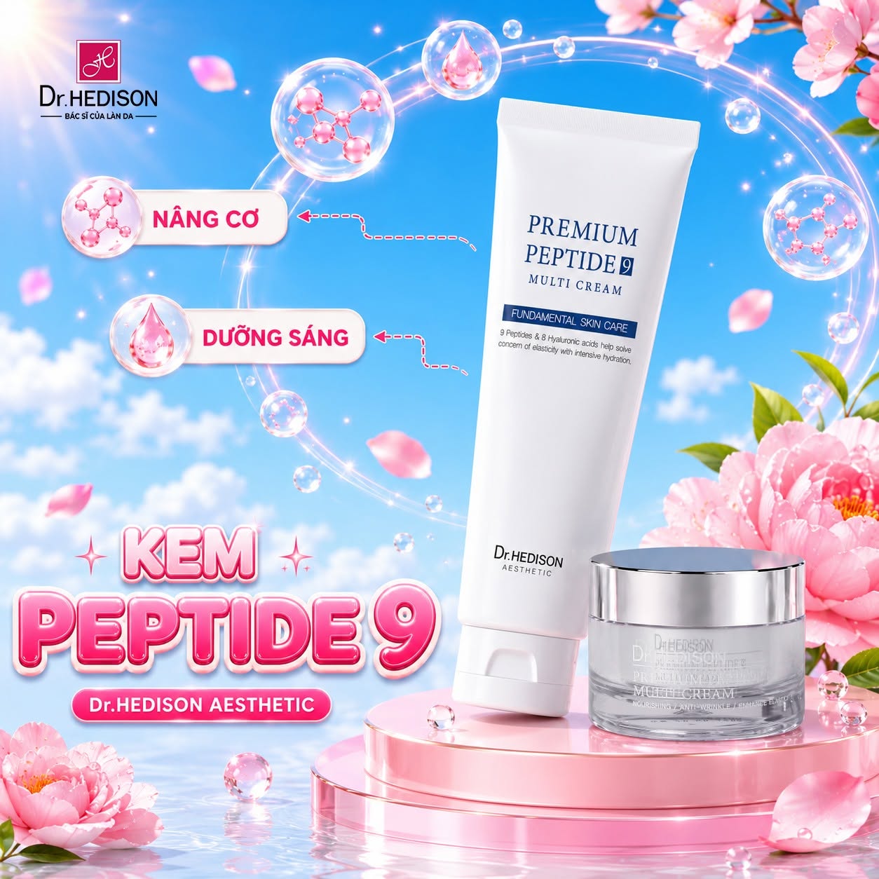 Kem dưỡng cao cấp chăm sóc da lão hóa, tăng đàn hồi Dr.HEDISON Premium Peptide 9+ Multi Cream