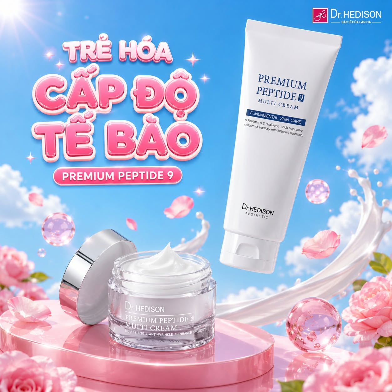 Kem dưỡng cao cấp chăm sóc da lão hóa, tăng đàn hồi Dr.HEDISON Premium Peptide 9+ Multi Cream