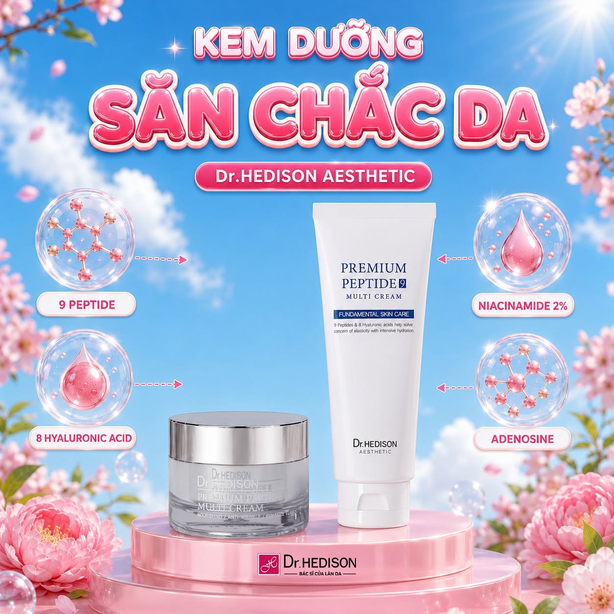 Kem dưỡng cao cấp chăm sóc da lão hóa, tăng đàn hồi Dr.HEDISON Premium Peptide 9+ Multi Cream
