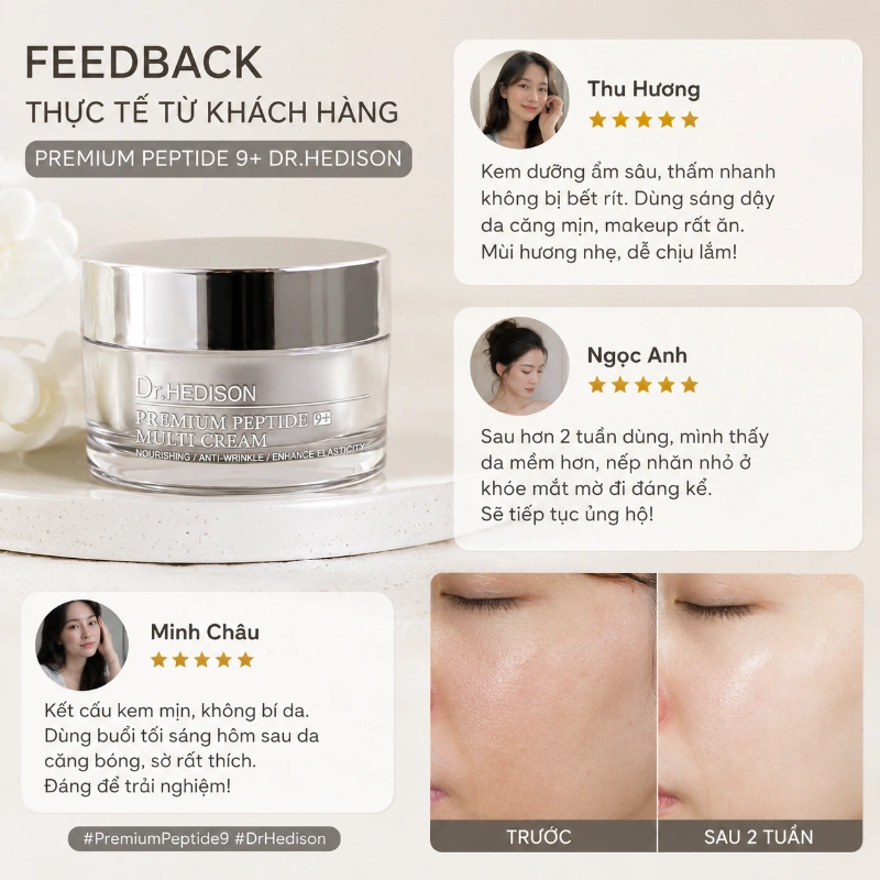 Kem dưỡng cao cấp giảm nhăn, trẻ hóa và tăng đàn hồi da Dr.HEDISON Premium Peptide 9+ 50ml