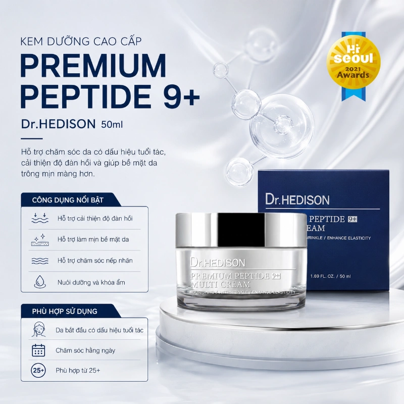 Kem dưỡng cao cấp giảm nhăn, trẻ hóa và tăng đàn hồi da Dr.HEDISON Premium Peptide 9+ 50ml