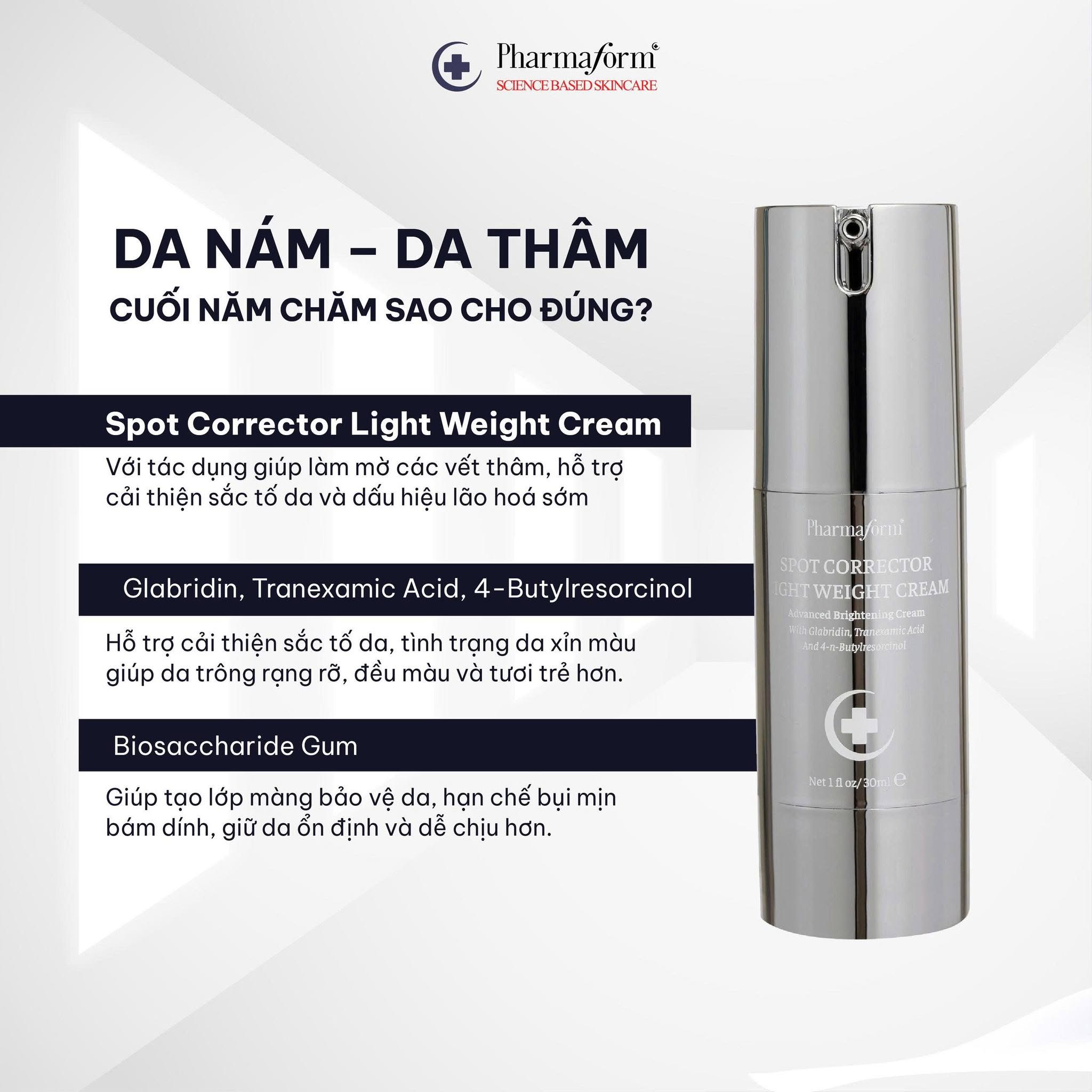 Kem dưỡng giảm thâm nám làm sáng da chuyên sâu Pharmaform Spot Corrector cream 30ml