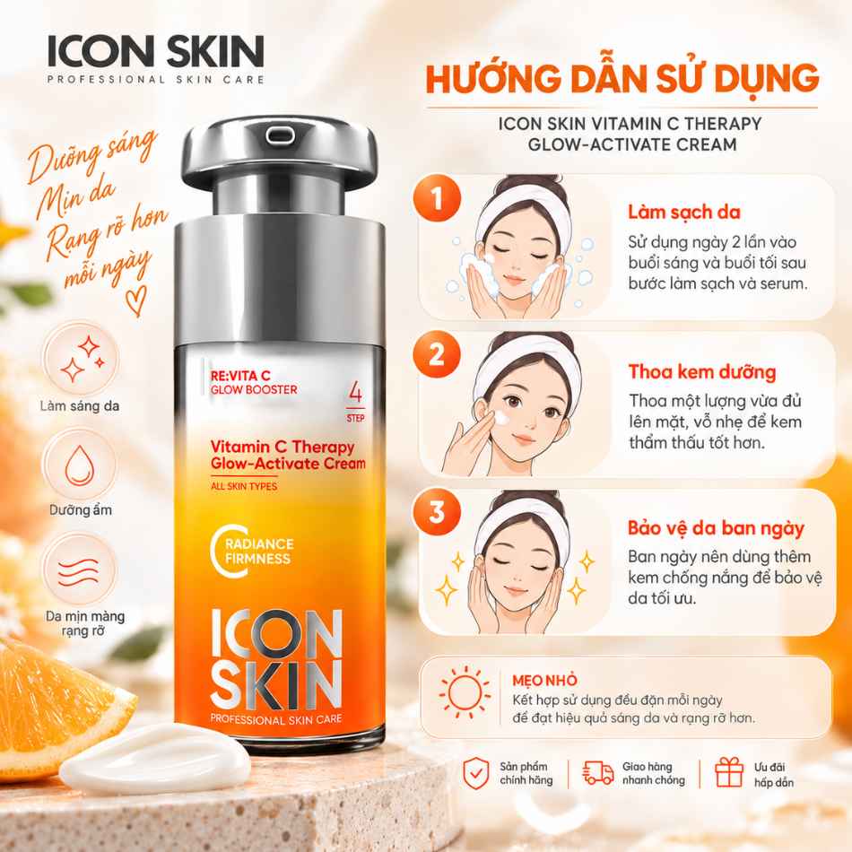 Kem dưỡng làm sáng da Icon Skin Vitamin C Therapy Glow-Active Cream