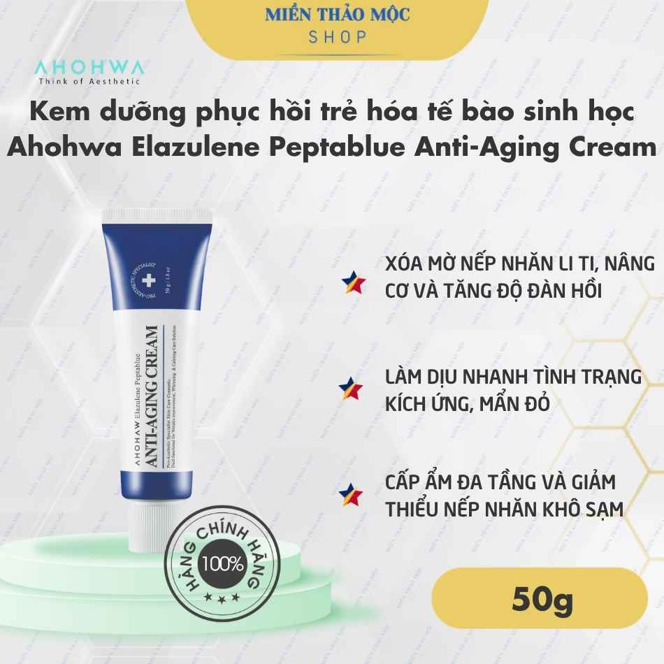 Kem dưỡng phục hồi trẻ hóa tế bào sinh học Ahohwa Elazulene Peptablue Anti-Aging Cream