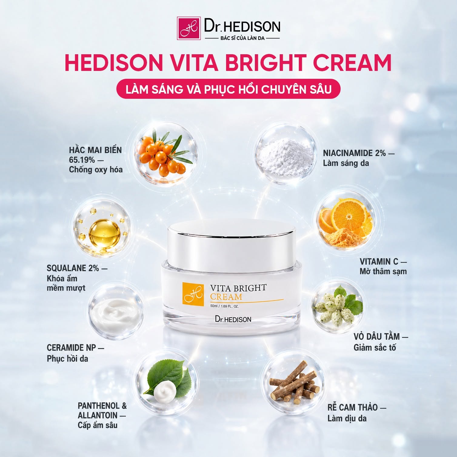 Kem dưỡng sáng da, đều màu da Dr.HEDISON Vita Bright Cream