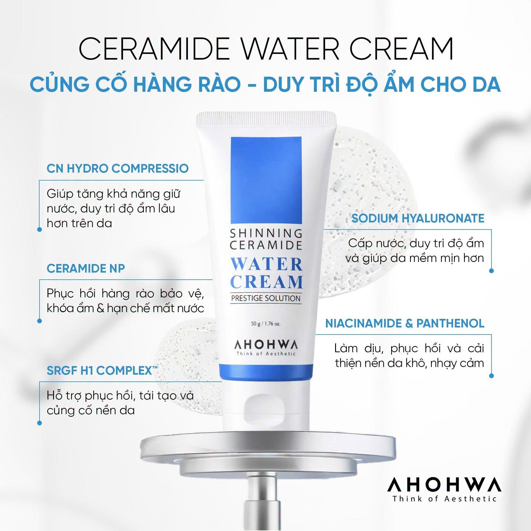 Kem dưỡng siêu cấp nước phục hồi hàng rào bảo vệ da Ahohwa Prestige Solution Shinning Ceramide Water Cream