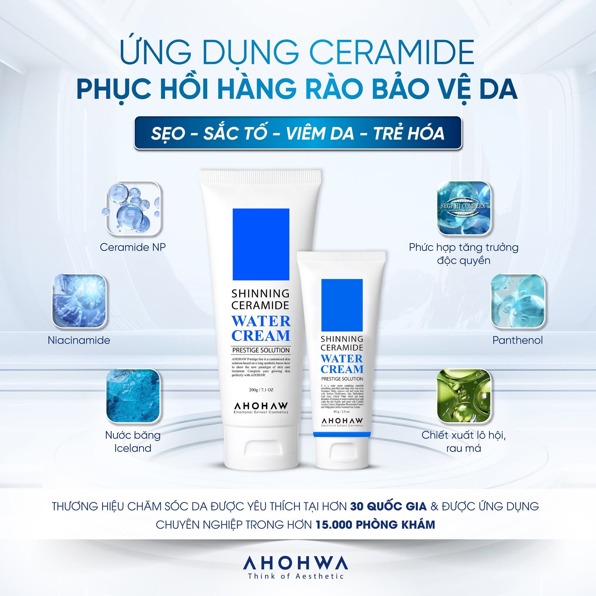 Kem dưỡng siêu cấp nước phục hồi hàng rào bảo vệ da Ahohwa Prestige Solution Shinning Ceramide Water Cream
