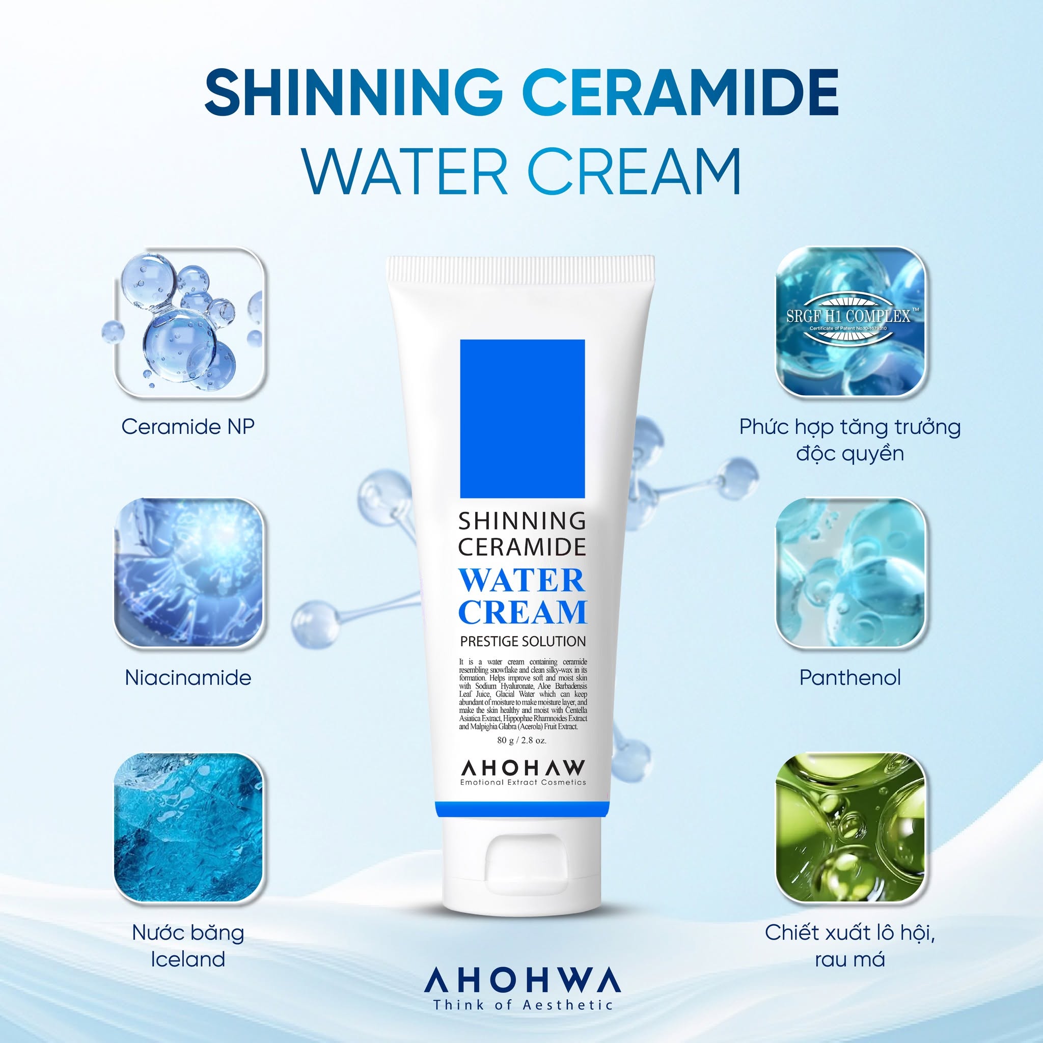 Kem dưỡng siêu cấp nước phục hồi hàng rào bảo vệ da Ahohwa Prestige Solution Shinning Ceramide Water Cream