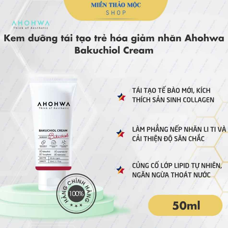 Kem dưỡng tái tạo trẻ hóa giảm nhăn Ahohwa Bakuchiol Cream