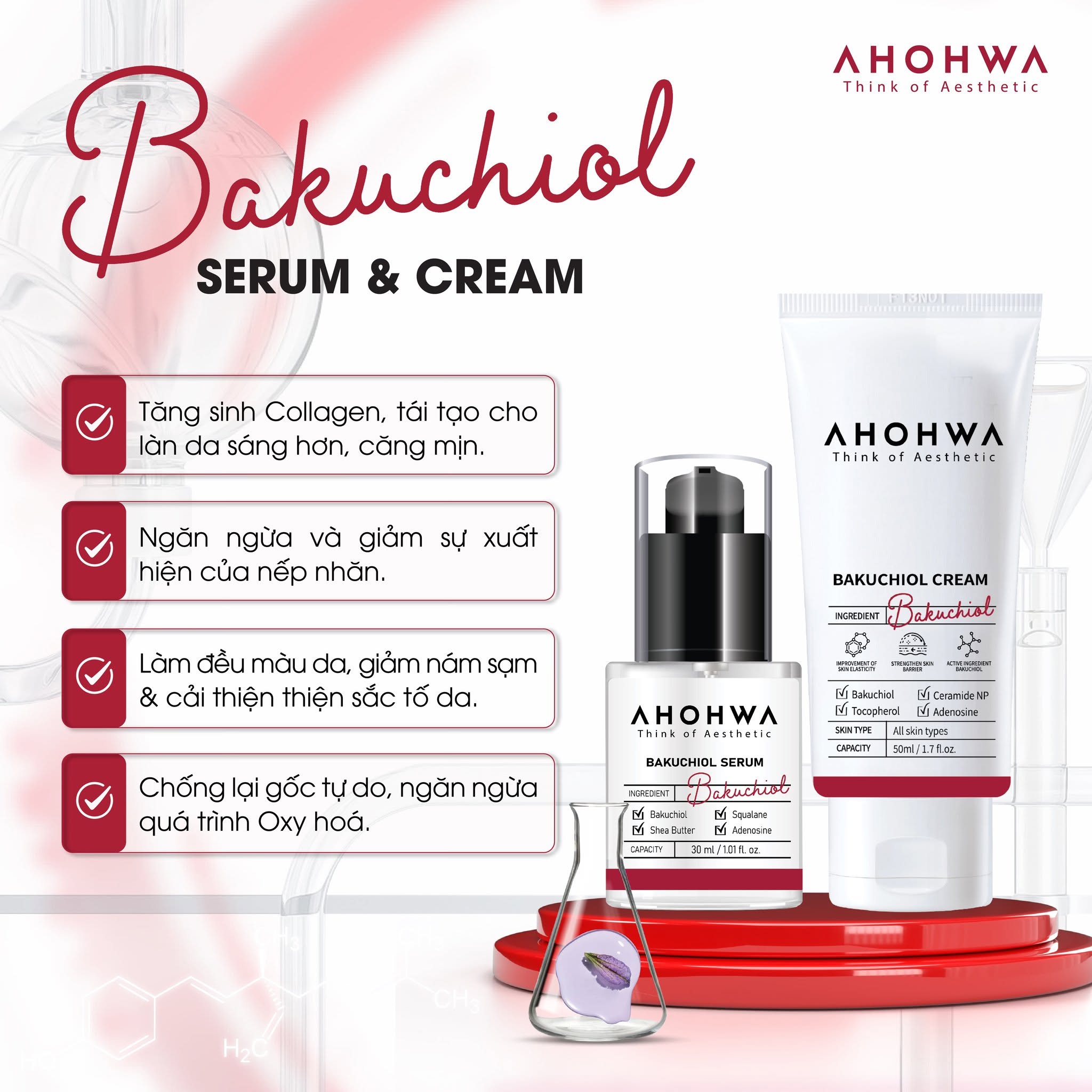 Kem dưỡng tái tạo trẻ hóa giảm nhăn Ahohwa Bakuchiol Cream
