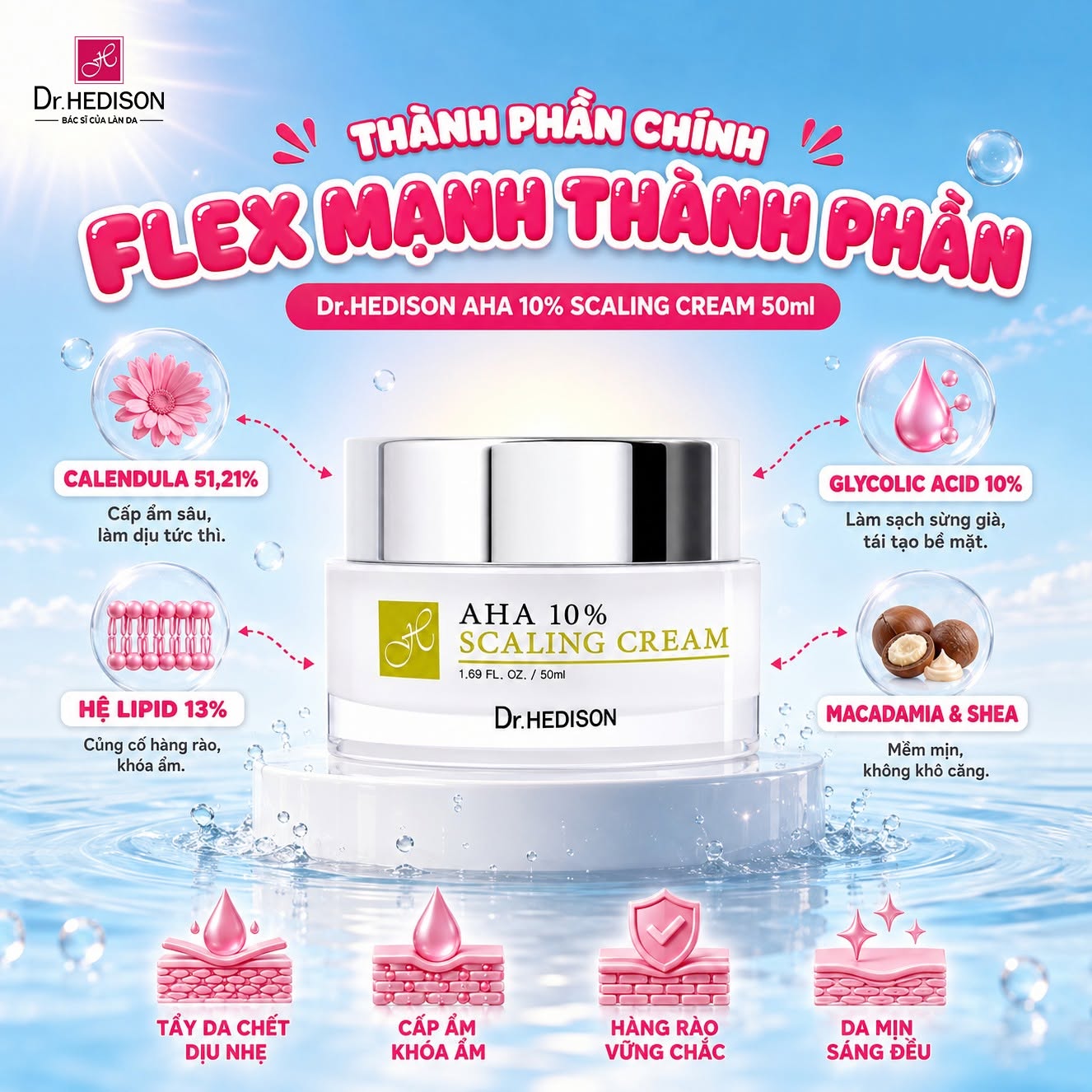 Kem dưỡng tẩy tế bào chết Dr.HEDISON AHA 10% Scaling Cream