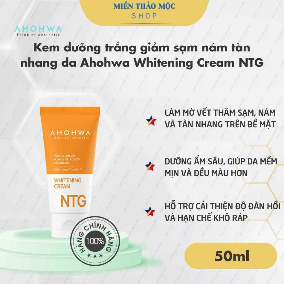 Kem dưỡng trắng giảm sạm nám tàn nhang da Ahohwa Whitening Cream NTG