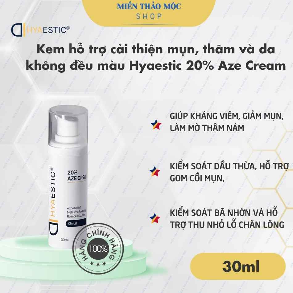 Kem hỗ trợ cải thiện mụn, thâm và da không đều màu Hyaestic 20% Aze Cream