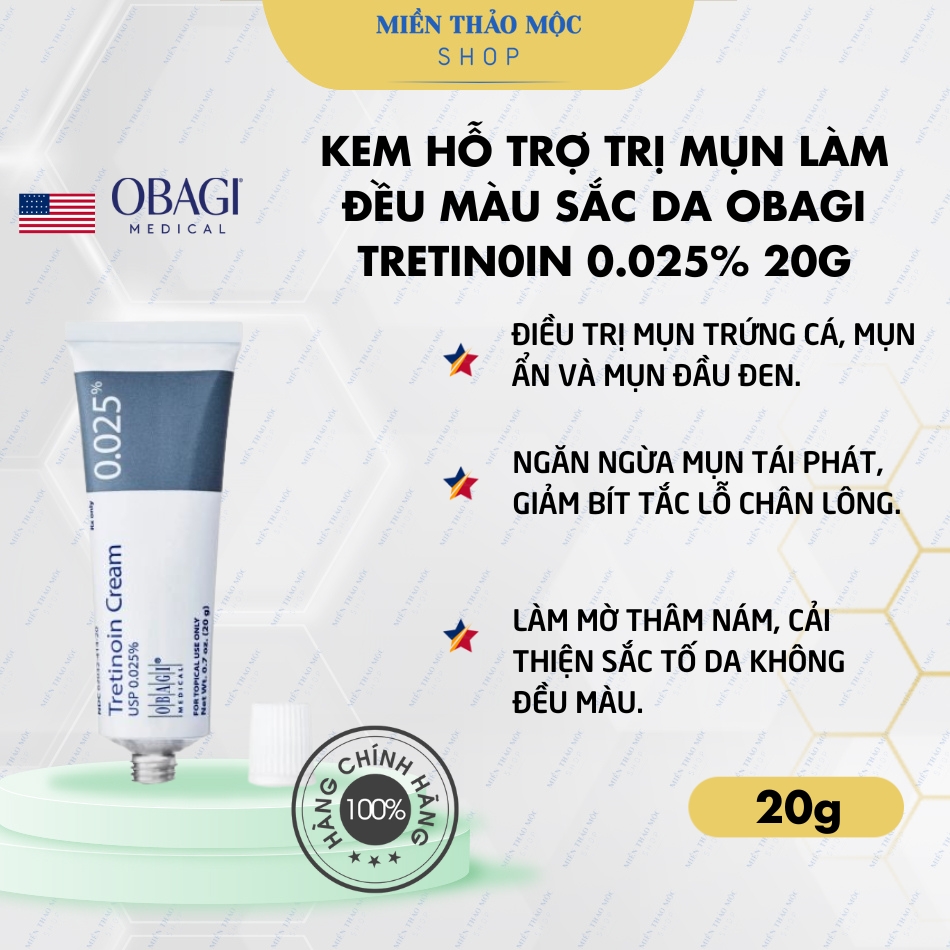 Kem hỗ trợ trị mụn làm đều màu sắc da Obagi TRETIN0IN 0.025% 20g