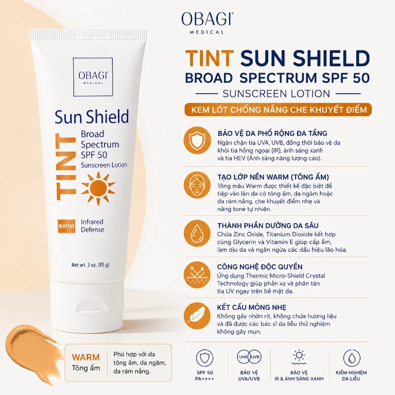 Kem Lót Chống Nắng Obagi Sun Shield Tint Broad Spectrum SPF 50 Warm 85g Chính Hãng