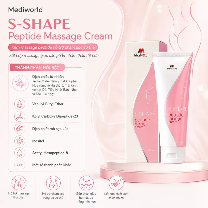 Kem massage hỗ trợ giảm mỡ tình trạng da sần vỏ cam Mediworld S – Shape Peptide Massage Cream 200g