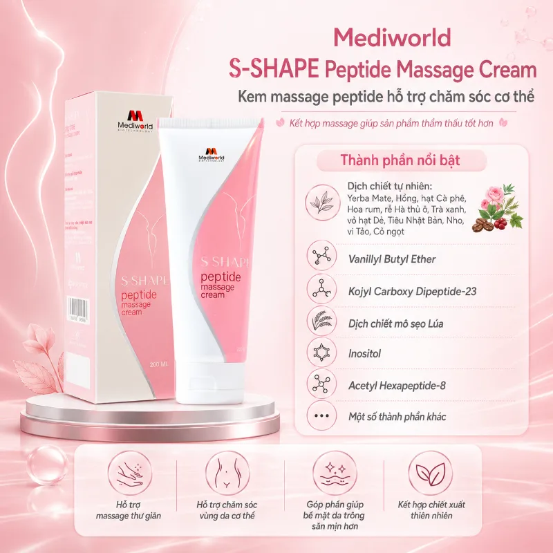 Kem massage hỗ trợ giảm mỡ tình trạng da sần vỏ cam Mediworld S – Shape Peptide Massage Cream 200g