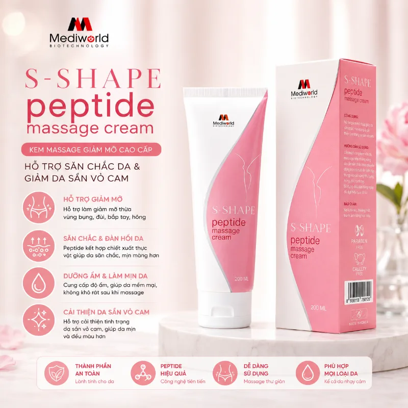 Kem massage hỗ trợ giảm mỡ tình trạng da sần vỏ cam Mediworld S – Shape Peptide Massage Cream 200g