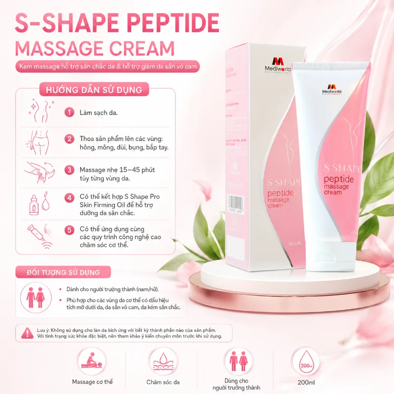 Kem massage hỗ trợ giảm mỡ tình trạng da sần vỏ cam Mediworld S – Shape Peptide Massage Cream 200g