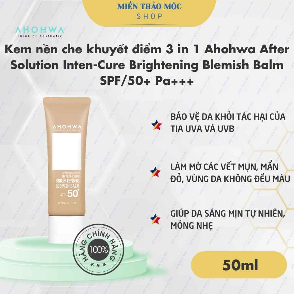 Kem nền che khuyết điểm 3 in 1 Ahohwa After Solution Inten-Cure Brightening Blemish Balm SPF/50+ Pa+++