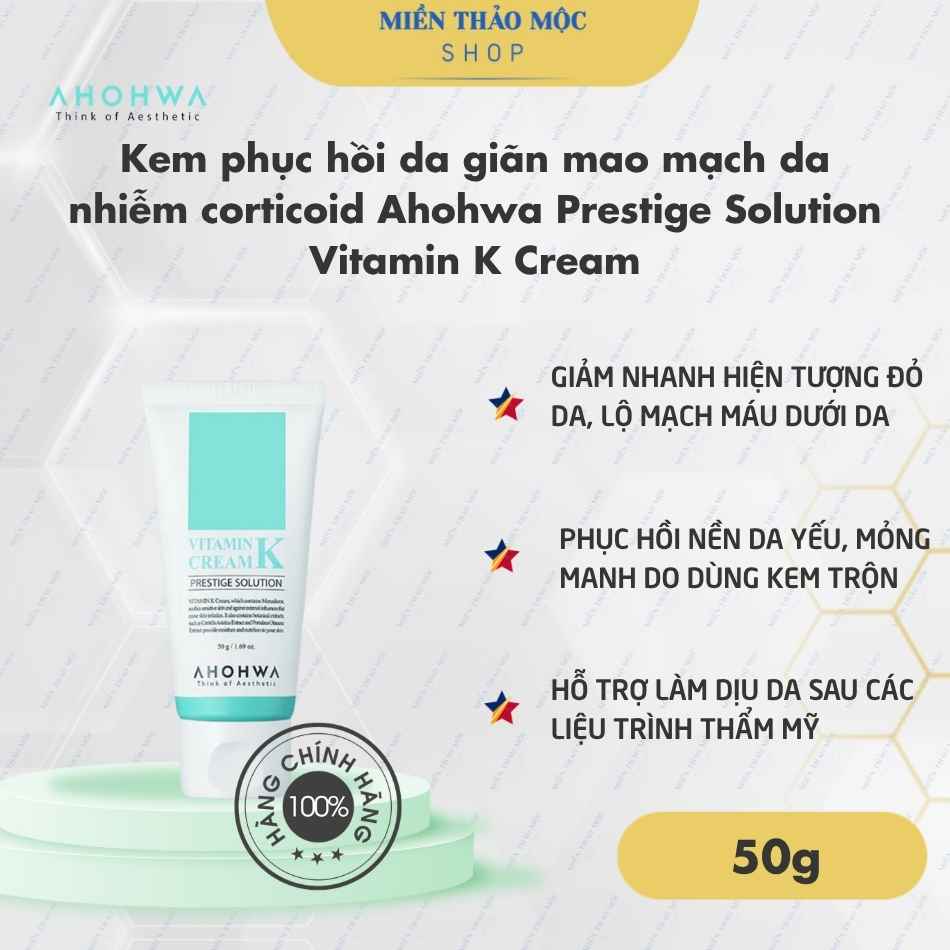 Kem phục hồi da giãn mao mạch da nhiễm corticoid Ahohwa Prestige Solution Vitamin K Cream