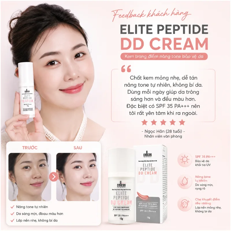 Kem trang điểm nâng tone bảo vệ da Mediworld Elite Peptide DD Cream 15g