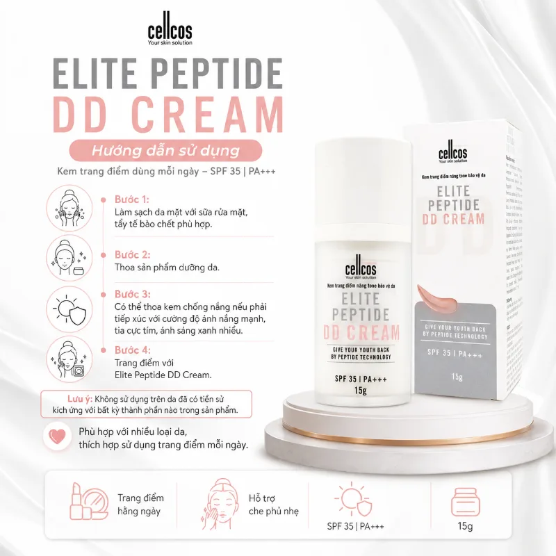 Kem trang điểm nâng tone bảo vệ da Mediworld Elite Peptide DD Cream 15g
