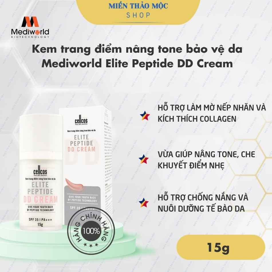 Kem trang điểm nâng tone bảo vệ da Mediworld Elite Peptide DD Cream