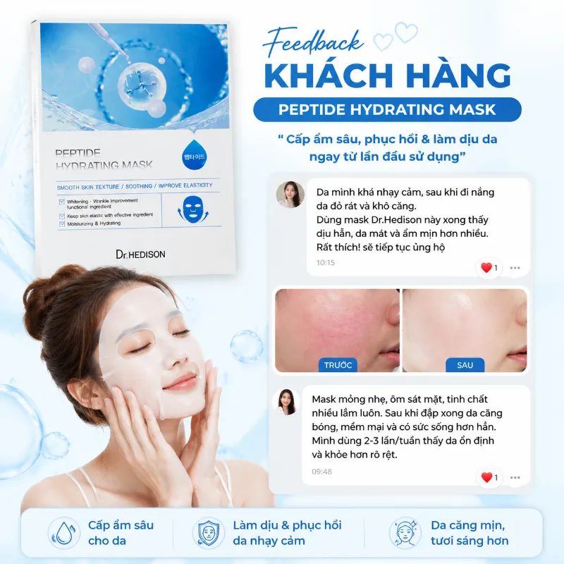 Mặt Nạ Phục Hồi & Cấp Ẩm Da Dr.Hedison Peptide Hydrating Mask 23g x 10 Miếng