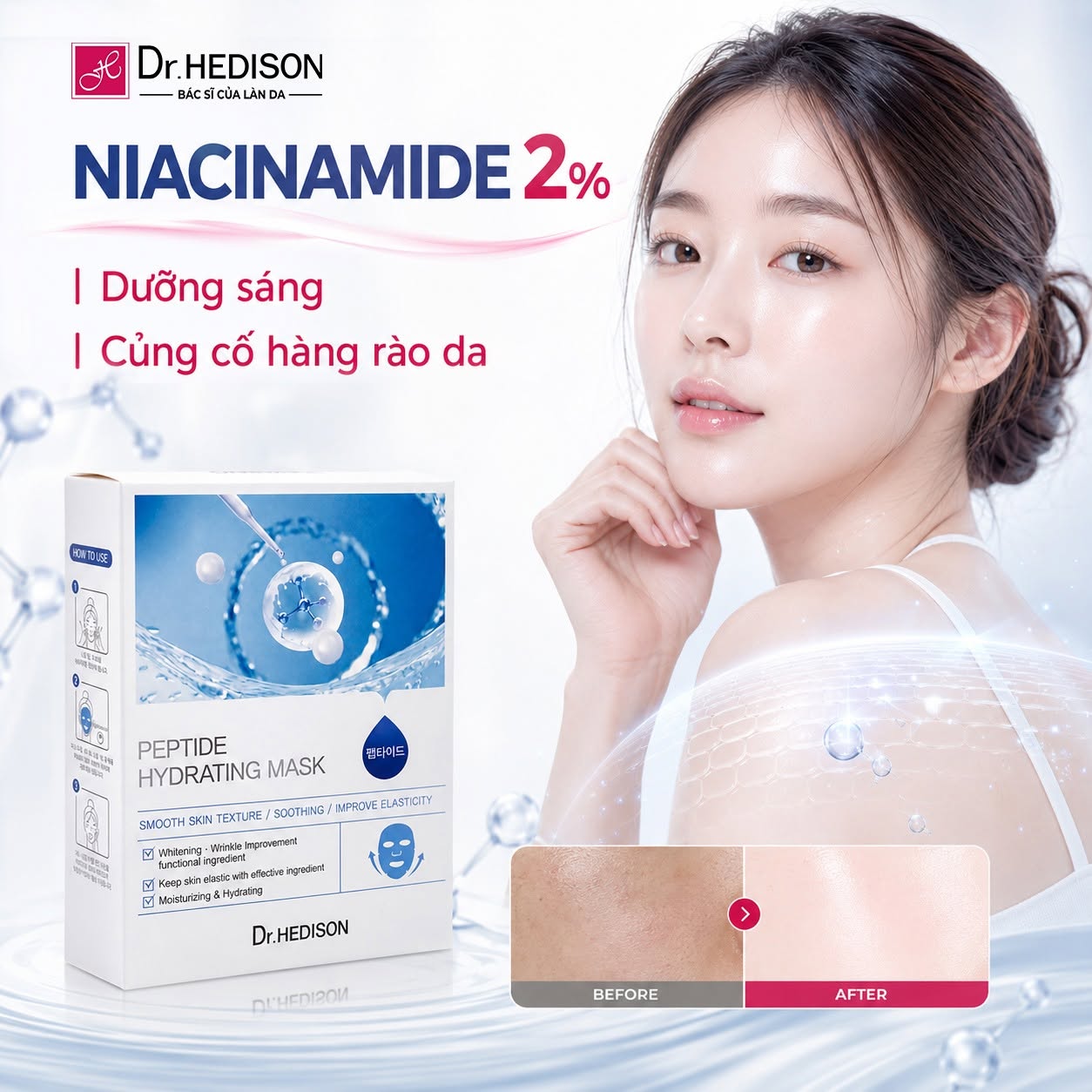 Mặt nạ cấp ẩm, làm dịu và hỗ trợ phục hồi da Dr.HEDISON Peptide Hydrating Mask