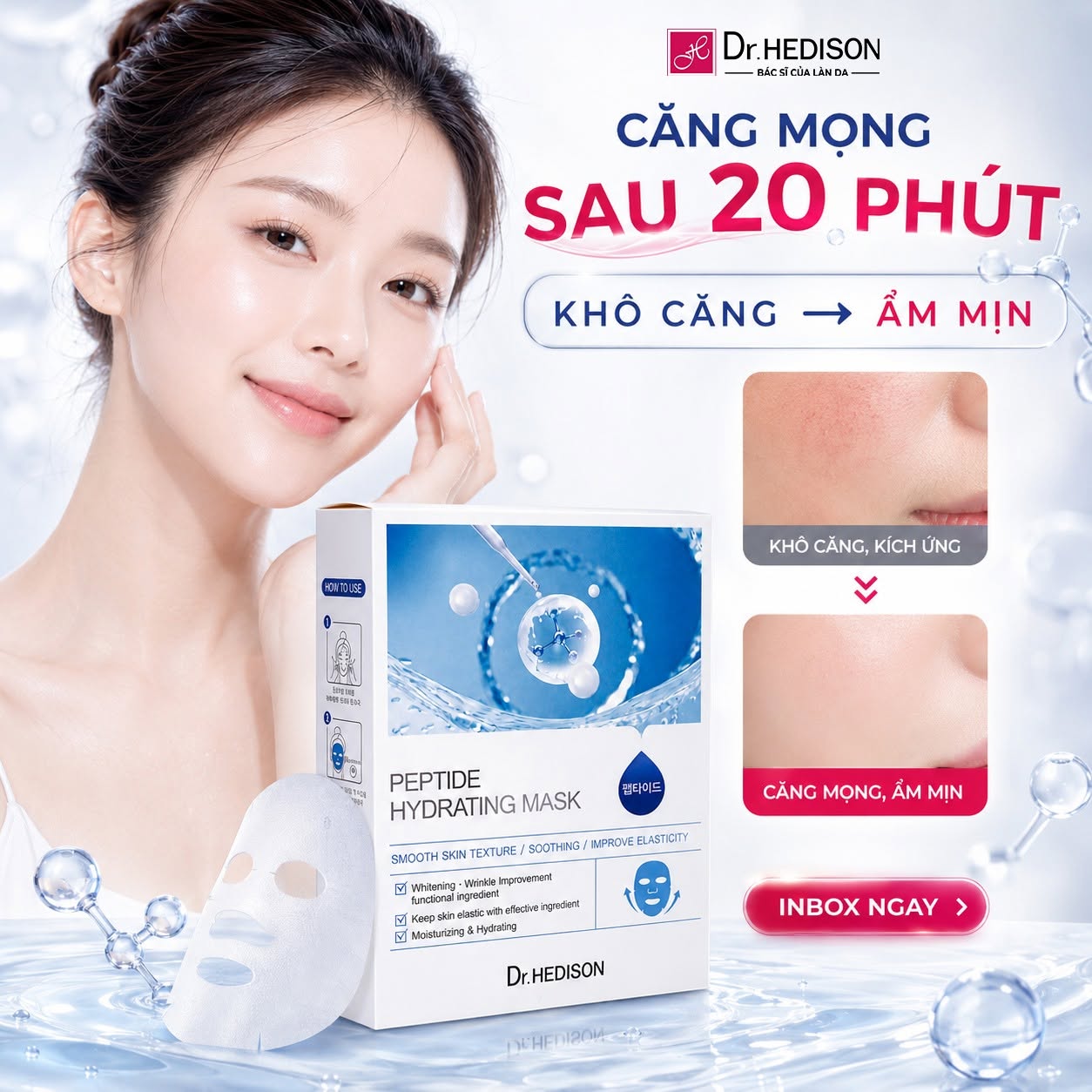 Mặt nạ cấp ẩm, làm dịu và hỗ trợ phục hồi da Dr.HEDISON Peptide Hydrating Mask