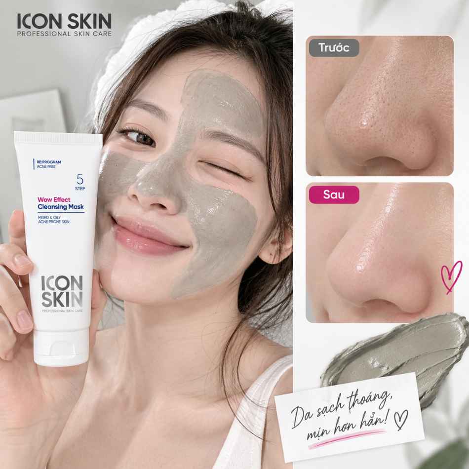 Mặt nạ đất sét cho da dầu da, hỗn hợp Icon Skin Wow Effect Cleansing Mask