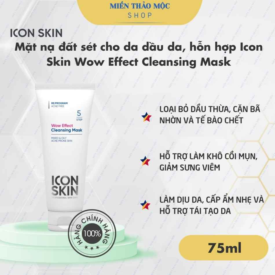 Mặt nạ đất sét cho da dầu da, hỗn hợp Icon Skin Wow Effect Cleansing Mask
