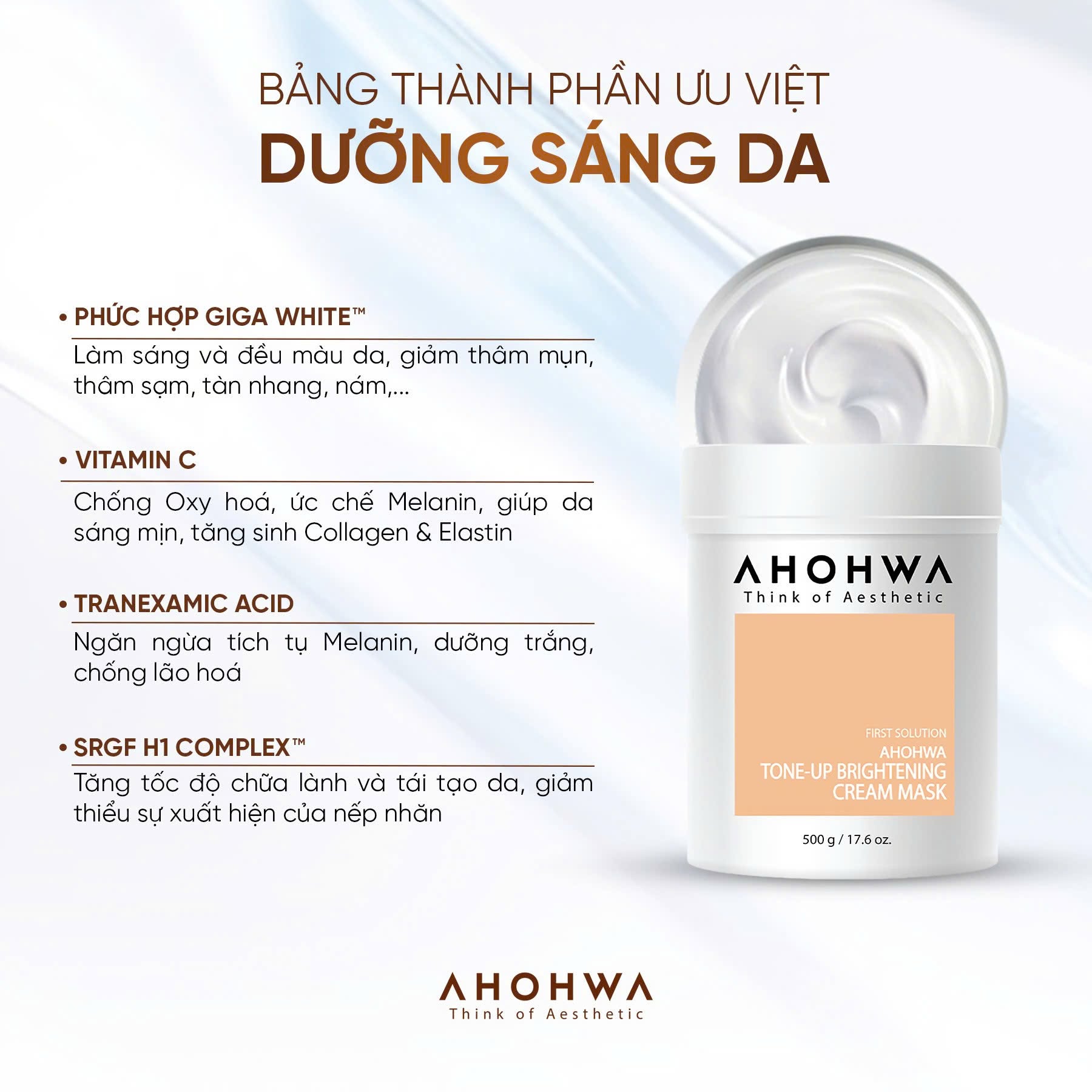 Mặt nạ ủ trắng dạng kem Ahohwa First Solution Tone-Up Brightening Cream Mask