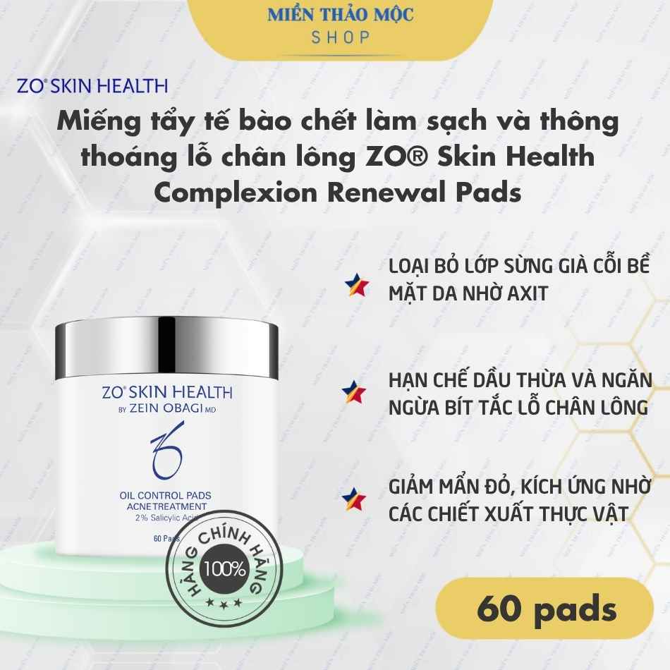 Miếng tẩy tế bào chết làm sạch và thông thoáng lỗ chân lông ZO® Skin Health Complexion Renewal Pads