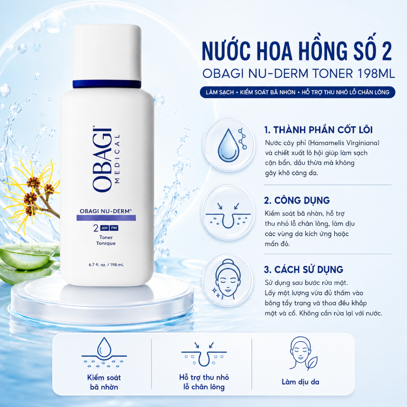 Nước Hoa Hồng Obagi Nu-Derm Toner 198ml Chính Hãng | Cân Bằng pH, Làm Sạch Sâu