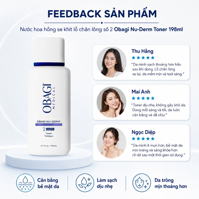 Nước Hoa Hồng Obagi Nu-Derm Toner 198ml Chính Hãng | Cân Bằng pH, Làm Sạch Sâu