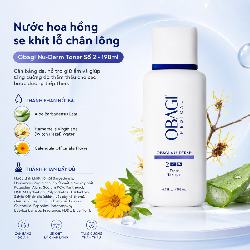 Nước Hoa Hồng Obagi Nu-Derm Toner 198ml Chính Hãng | Cân Bằng pH, Làm Sạch Sâu