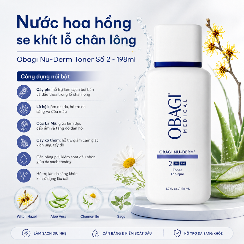 Nước Hoa Hồng Obagi Nu-Derm Toner 198ml Chính Hãng | Cân Bằng pH, Làm Sạch Sâu