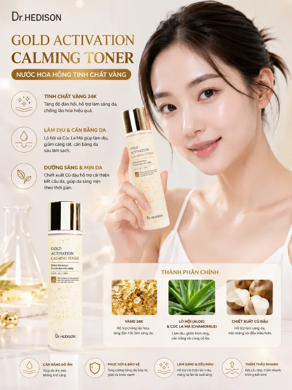 Nước Hoa Hồng Vàng 24K Dr.HEDISON Gold Activation Calming Toner 150ml-500ml