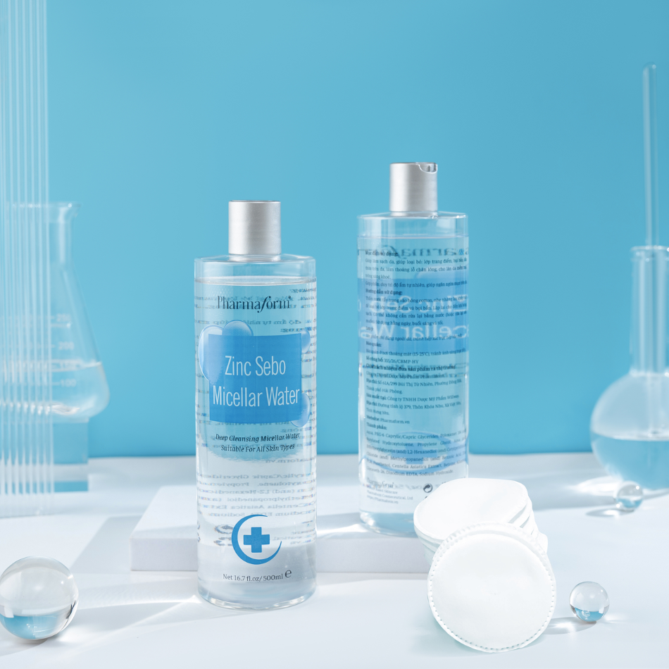 Nước tẩy trang cho da dầu mụn Pharmaform Zinc Sebo Micellar Water