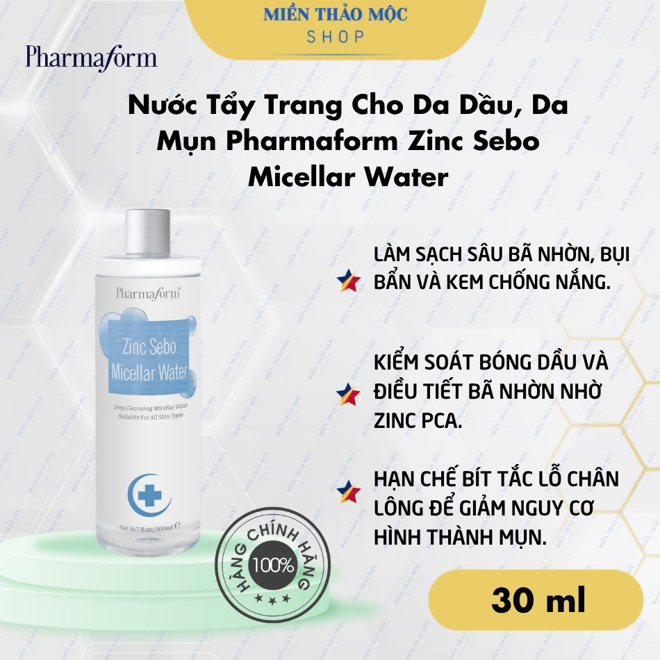 Nước Tẩy Trang Cho Da Dầu, Da Mụn Pharmaform Zinc Sebo Micellar Water